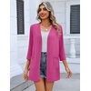 image:imageZeagoo Womens Casual Lightweight Cardigan 34 Sleeve Open Front Loose Thin Cardigans with PocketsRose Red