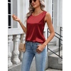 image:imageZeagoo Womens Satin Tank Top Pleated Sleeveless Blouse Dressy Casual Tops Crewneck Silk Shirts Business Summer ClothesRed