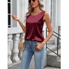 image:imageZeagoo Womens Satin Tank Top Pleated Sleeveless Blouse Dressy Casual Tops Crewneck Silk Shirts Business Summer ClothesWine Red