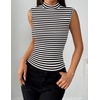 image:imageZeagoo Womens Sleeveless Mock Turtleneck Tank Tops Slim Fit Stretch Ribbed Tops Casual Basic Layering Shirts 2026Atw454 Stripe Black White