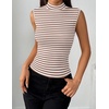 image:imageZeagoo Womens Sleeveless Mock Turtleneck Tank Tops Slim Fit Stretch Ribbed Tops Casual Basic Layering Shirts 2026Atw541 Stripe Brown White
