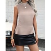 image:imageZeagoo Womens Sleeveless Mock Turtleneck Tank Tops Slim Fit Stretch Ribbed Tops Casual Basic Layering Shirts 2026Atw541 Stripe Brown White