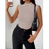 image:imageZeagoo Womens Sleeveless Mock Turtleneck Tank Tops Slim Fit Stretch Ribbed Tops Casual Basic Layering Shirts 2026Atw541 Stripe Brown White