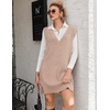 image:imageZeagoo Womens V Neck Sweater Vest Dress Oversized Sleeveless Casual Pullover Sweater Fall Winter Knit Slit Short DressKhaki