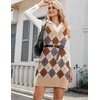 image:imageZeagoo Womens V Neck Sweater Vest Dress Oversized Sleeveless Casual Pullover Sweater Fall Winter Knit Slit Short DressKhaki Diamond