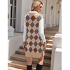 image:imageZeagoo Womens V Neck Sweater Vest Dress Oversized Sleeveless Casual Pullover Sweater Fall Winter Knit Slit Short DressKhaki Diamond