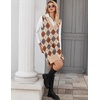 image:imageZeagoo Womens V Neck Sweater Vest Dress Oversized Sleeveless Casual Pullover Sweater Fall Winter Knit Slit Short DressKhaki Diamond