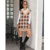 image:imageZeagoo Womens V Neck Sweater Vest Dress Oversized Sleeveless Casual Pullover Sweater Fall Winter Knit Slit Short DressKhaki Diamond