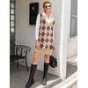 image:imageZeagoo Womens V Neck Sweater Vest Dress Oversized Sleeveless Casual Pullover Sweater Fall Winter Knit Slit Short DressKhaki Diamond