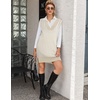 image:imageZeagoo Womens V Neck Sweater Vest Dress Oversized Sleeveless Casual Pullover Sweater Fall Winter Knit Slit Short DressLight Khaki Houndstooth