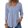 image:imageZeagoo 34 Length Sleeve Womens Tops Casual V Neck Pleated Top Boho Floral Blouses Work ShirtsStriped 273