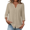image:imageZeagoo Button Down Shirts for Women 34 Sleeve Linen Cotton V Neck Tops Dressy Casual Loose Work BlousesApricot