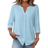 image:imageZeagoo Button Down Shirts for Women 34 Sleeve Linen Cotton V Neck Tops Dressy Casual Loose Work BlousesLight Blue