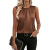 image:imageZeagoo Camisole Top for Woman Silk Satin Crew Neck Dressy Sleeveless Blouses Summer Business Casual OutfitsBrown