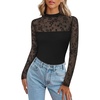 image:imageZeagoo Long Sleeve Shirts for Womens Lace Tops Mesh Sheer Crew Neck Shirts Sexy Spring Going Out BlouseBlack Flowerspat4