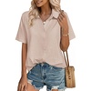 image:imageZeagoo Women Button Down Shirt Cotton Linen Blend Short Sleeve V Neck Blouse Dressy Casual Summer Tops Beach Vacation OutfitsBeige