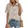 image:imageZeagoo Women Button Down Shirt Cotton Linen Blend Short Sleeve V Neck Blouse Dressy Casual Summer Tops Beach Vacation OutfitsBeige Ditsy