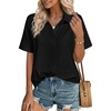 image:imageZeagoo Women Button Down Shirt Cotton Linen Blend Short Sleeve V Neck Blouse Dressy Casual Summer Tops Beach Vacation OutfitsBlack