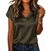 image:imageZeagoo Women Silk Satin Tops Cap Short Sleeve Blouse V Neck Shirts Business Casual Outfits S2XLArmy Green
