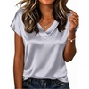 image:imageZeagoo Women Silk Satin Tops Cap Short Sleeve Blouse V Neck Shirts Business Casual Outfits S2XLGrey
