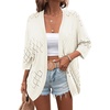 image:imageZeagoo Womens 2026 Lightweight Crochet Cardigan Sweaters Open Front 34 Sleeve Knit Kimono Summer Boho Cover UpAwhite