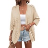 image:imageZeagoo Womens 2026 Lightweight Crochet Cardigan Sweaters Open Front 34 Sleeve Knit Kimono Summer Boho Cover UpBeige