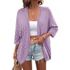 image:imageZeagoo Womens 2026 Lightweight Crochet Cardigan Sweaters Open Front 34 Sleeve Knit Kimono Summer Boho Cover UpPurple