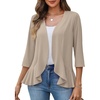 image:imageZeagoo Womens 2026 Summer 34 Sleeve Lightweight Cardigans Open Front Draped Ruffles Kimono CoverupsApricot