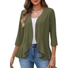 image:imageZeagoo Womens 2026 Summer 34 Sleeve Lightweight Cardigans Open Front Draped Ruffles Kimono CoverupsArmy Green