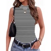 image:imageZeagoo Womens Sleeveless Mock Turtleneck Tank Tops Slim Fit Stretch Ribbed Tops Casual Basic Layering Shirts 2026Atw454 Stripe Black White
