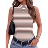 image:imageZeagoo Womens Sleeveless Mock Turtleneck Tank Tops Slim Fit Stretch Ribbed Tops Casual Basic Layering Shirts 2026Atw541 Stripe Brown White