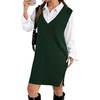 image:imageZeagoo Womens V Neck Sweater Vest Dress Oversized Sleeveless Casual Pullover Sweater Fall Winter Knit Slit Short DressDark Green