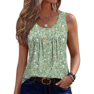 image:imageZeagoo Tank Top for Women 2026 Summer Loose Fit Sleeveless Pleated Flowy Floral Tunic Dressy BlouseZxh534