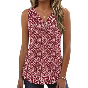 image:imageZeagoo Tank Tops for Women 2026 Summer Top Henley Shirts Dressy Casual Loose Fit VNeck Button Down Sleeveless Tshirt BlouseXh555