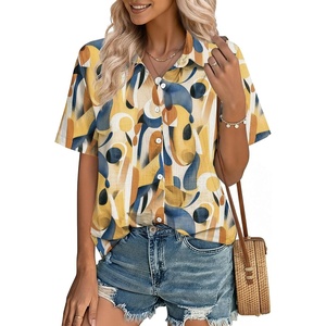 image:imageZeagoo Women Button Down Shirt Cotton Linen Blend Short Sleeve V Neck Blouse Dressy Casual Summer Tops Beach Vacation OutfitsColorful Palette