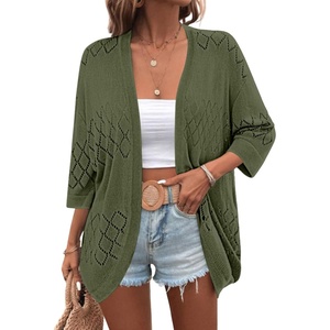 image:imageZeagoo Womens 2026 Lightweight Crochet Cardigan Sweaters Open Front 34 Sleeve Knit Kimono Summer Boho Cover UpArmy Green
