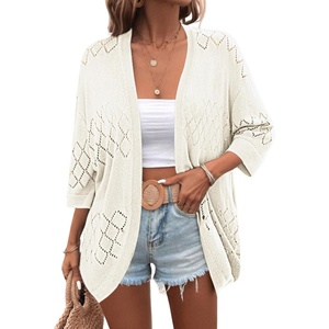 image:imageZeagoo Womens 2026 Lightweight Crochet Cardigan Sweaters Open Front 34 Sleeve Knit Kimono Summer Boho Cover UpAwhite