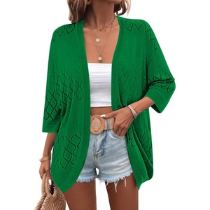 image:imageZeagoo Womens 2026 Lightweight Crochet Cardigan Sweaters Open Front 34 Sleeve Knit Kimono Summer Boho Cover UpGreen