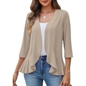 image:imageZeagoo Womens 2026 Summer 34 Sleeve Lightweight Cardigans Open Front Draped Ruffles Kimono CoverupsApricot