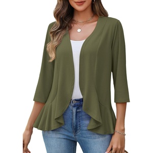 image:imageZeagoo Womens 2026 Summer 34 Sleeve Lightweight Cardigans Open Front Draped Ruffles Kimono CoverupsArmy Green