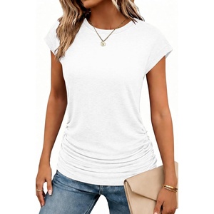 image:imageZeagoo Womens Cap Short Sleeve TShirts Ruched Crew Neck Trendy Fashion Tunic Blouse1white