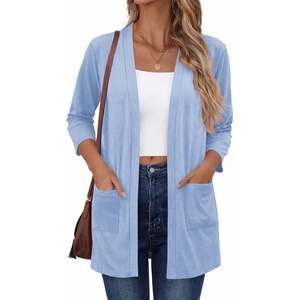 image:imageZeagoo Womens Casual Lightweight Cardigan 34 Sleeve Open Front Loose Thin Cardigans with PocketsBlue