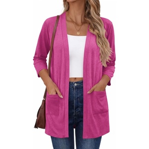 image:imageZeagoo Womens Casual Lightweight Cardigan 34 Sleeve Open Front Loose Thin Cardigans with PocketsRose Red