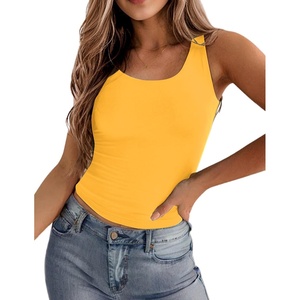 image:imageZeagoo Womens Double Lined Square Neck Tank Top Sleeveless Basic Crop Tops Trendy Going Out TopsYellow