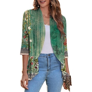 image:imageZeagoo Womens Open Front Cardigan 2026 Spring Summer Lightweight 34 Sleeve Draped Ruffles Cardigans S3XLFloral Green