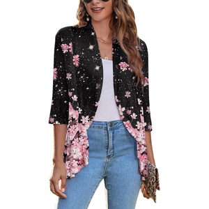 image:imageZeagoo Womens Open Front Cardigan 2026 Spring Summer Lightweight 34 Sleeve Draped Ruffles Cardigans S3XLFloral Pink