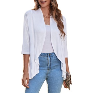 image:imageZeagoo Womens Open Front Cardigan 2026 Spring Summer Lightweight 34 Sleeve Draped Ruffles Cardigans S3XLWhite