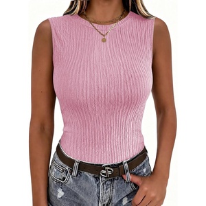 image:imageZeagoo Womens Ribbed Tank Top Sleeveless Basic Camisole Tops High Neck Trendy Tank TopsLight PinkSXXL