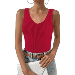 image:imageZeagoo Womens Ribbed Tank Tops 2026 V Neck Slim Fit Knit Sleeveless Shirts Casual Basic TeeDark Red