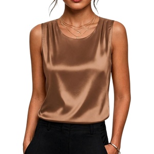 image:imageZeagoo Womens Satin Tank Top Pleated Sleeveless Blouse Dressy Casual Tops Crewneck Silk Shirts Business Summer ClothesDark Khaki